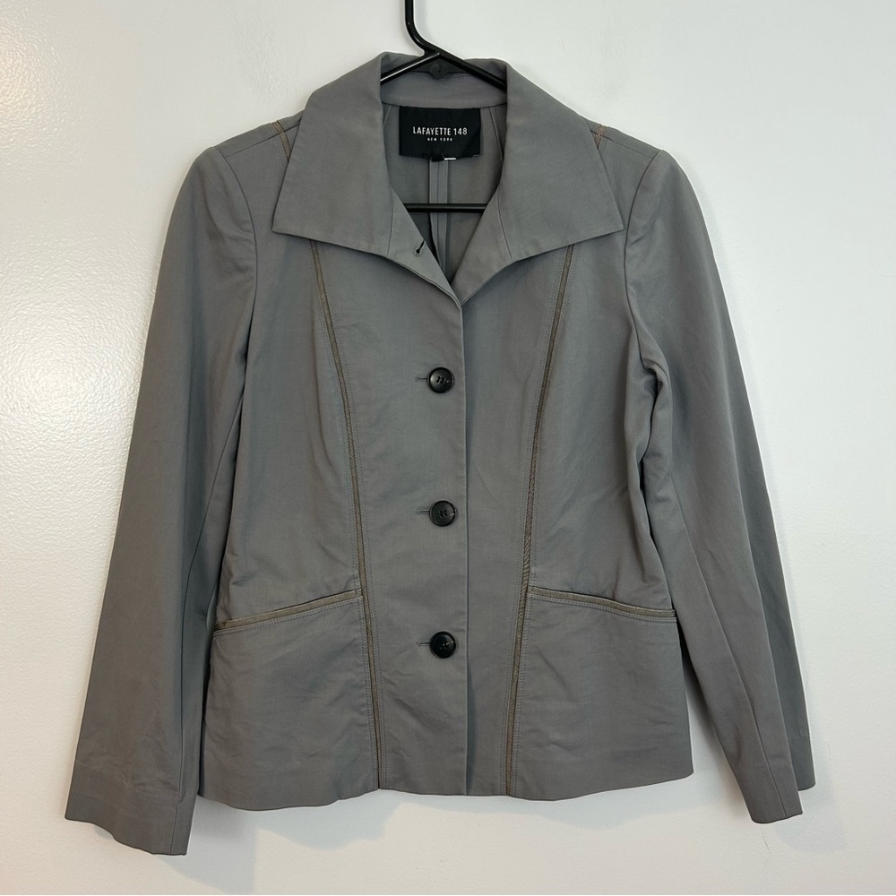 Lafayette 148 Fitted Grey Jacket/Blazer Size 2
